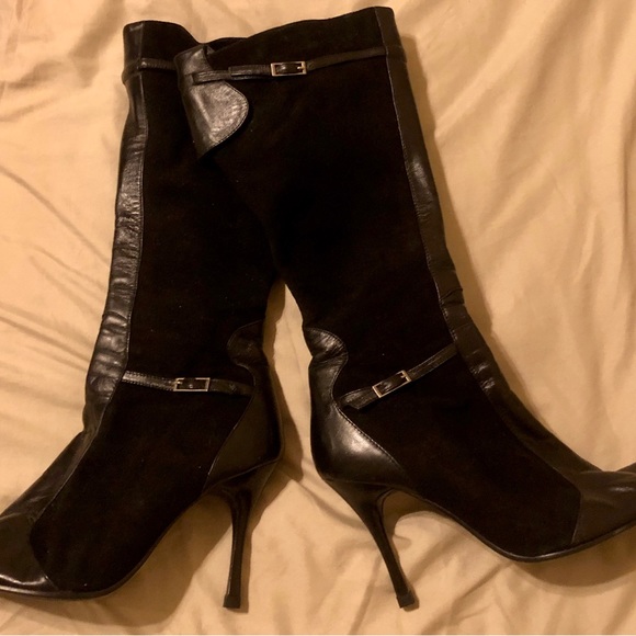 Ilasio Renzoni Women's Black Leather/Suede Point Toe Boots - Picture 4 of 8